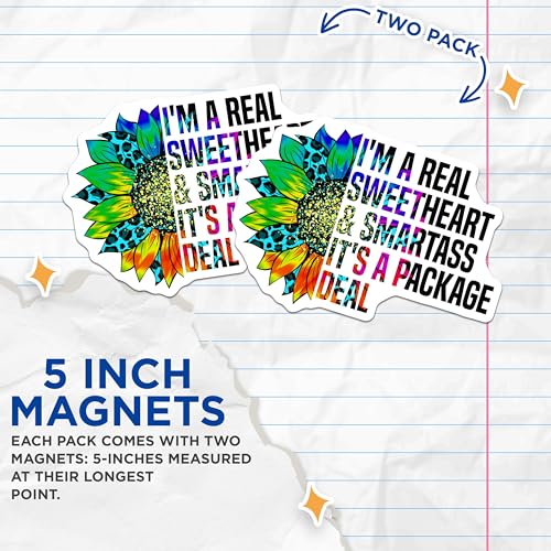 (2 Pack) Real Sweetheart Smartass Magnets - Funny Quote Magnets - Colorful Sunflower Magnets - 5" On Longest Side - for Cars, Fridges, Toolboxes - Made in USA - MAG4103