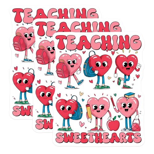 (3 Pack) Teaching Sweethearts Decals - Heart Teacher Stickers - Laptop Decals - 3 Inches On Longest Side - Easy Peel & Apply - Made in USA - 3MCS6415