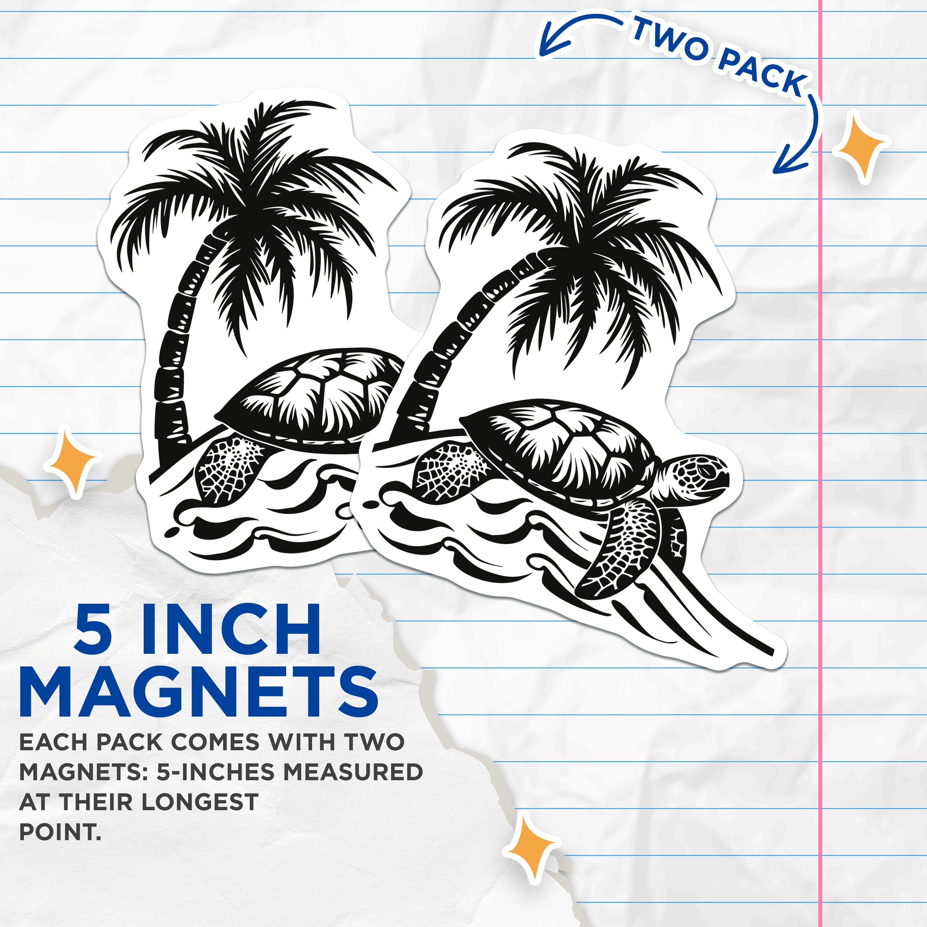 (2 Pack) Sea Turtle Magnets - Palm Tree Decor - Ocean Vibe - Beach House Art - Tropical Silhouette - 5 Inches On Longest Side - Thick Durable Magnet - Made in USA - MAG39229