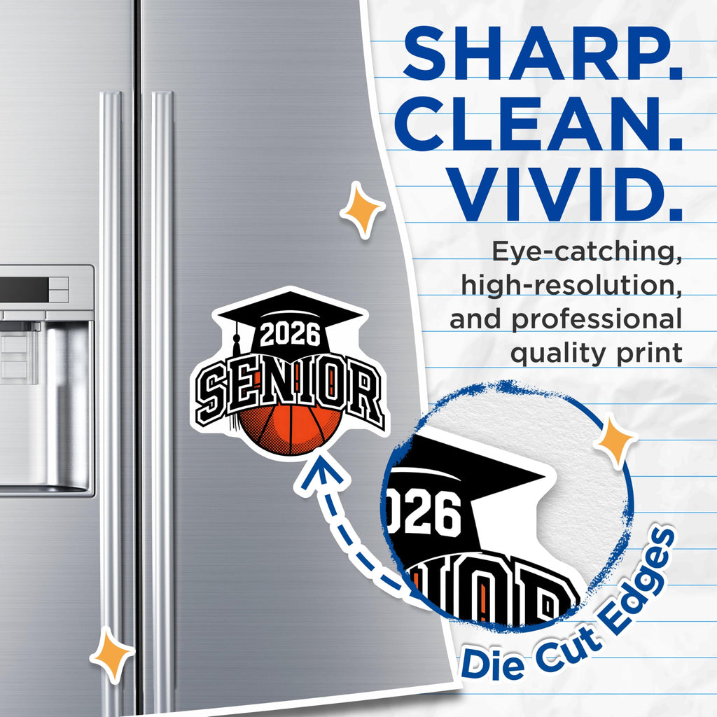 (2 Pack) Senior 2026 Basketball Magnets - Class of Twenty Twenty Six Grad Athlete - High School Sports Graduation Celebration - 5 Inches On Longest Side - Thick Durable Magnet - Made in USA - MAG21955