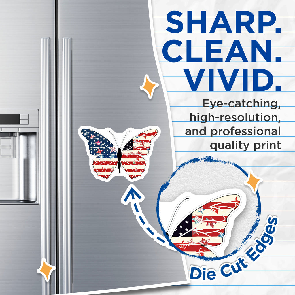 (2 Pack) American Flag Butterfly Magnets - Patriotic Americana Decor - 4th of July Fridge Art - 5 Inches On Longest Side - Thick Durable Magnet - Made in USA - MAG37853
