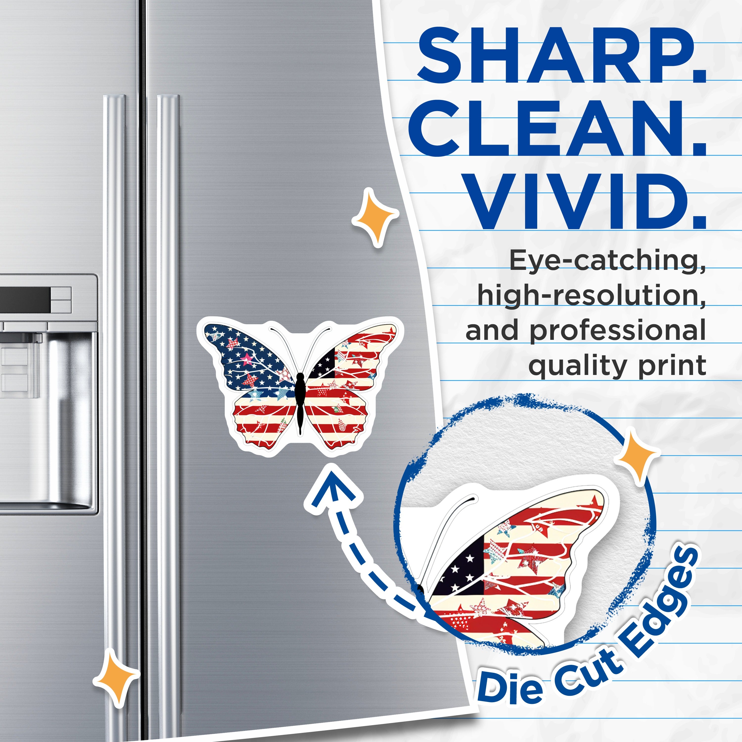 (2 Pack) American Flag Butterfly Magnets - Patriotic Americana Decor - 4th of July Fridge Art - 5 Inches On Longest Side - Thick Durable Magnet - Made in USA - MAG37853