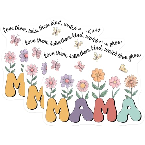 (3 Pack) Mama Flower Decals - Love Them Raise Them - Kind Butterfly Stickers - 3 Inches On Longest Side - Easy Peel & Apply - Made in USA - 3MCS6477