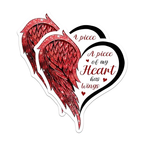 (2 Pack) Heart Wings Stickers - Memorial Decal - Inspirational Quote Stickers - 5" On Longest Side - Sticks to Smooth Flat Surfaces - Made in USA - BMCS6124