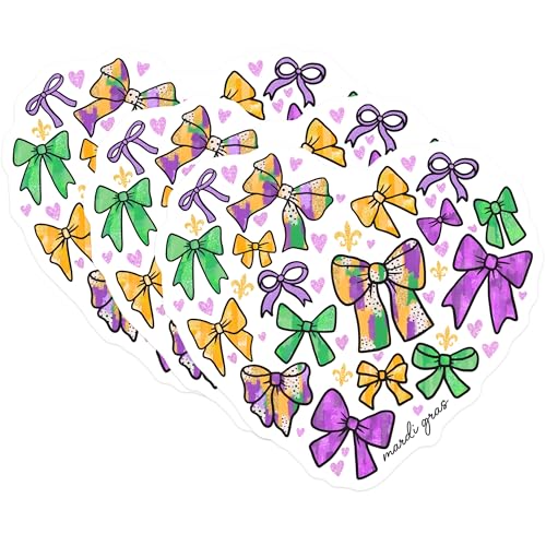(3 Pack) Mardi Gras Decals - Bows Decal - Fleur de Lis Decal- 3 Inches On Longest Side - Easy Peel & Apply - Made in USA - 3MCS5148