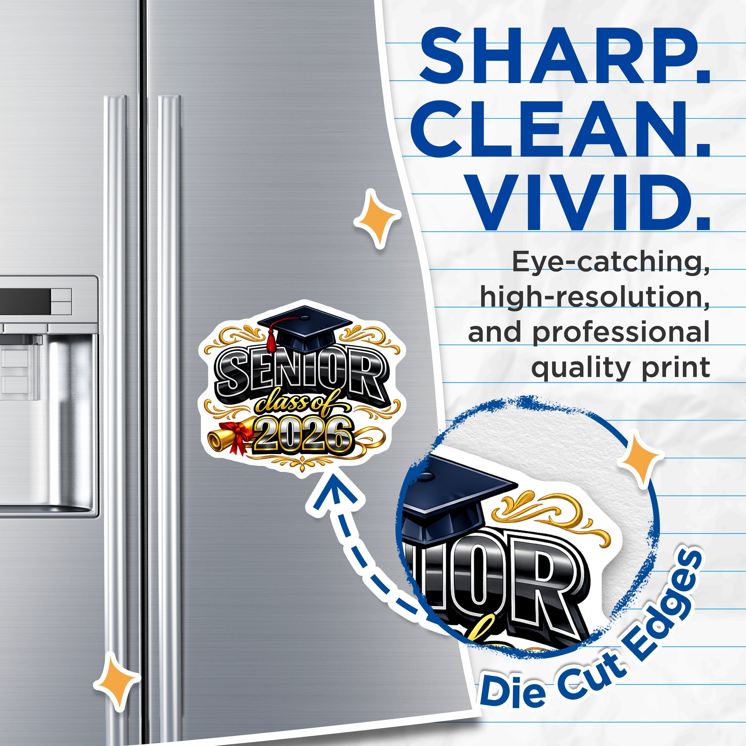 (2 Pack) Senior 2026 Graduation Magnets - Class of Graduate - High School College Commemorative - 5 Inches On Longest Side - Thick Durable Magnet - Made in USA - MAG36360