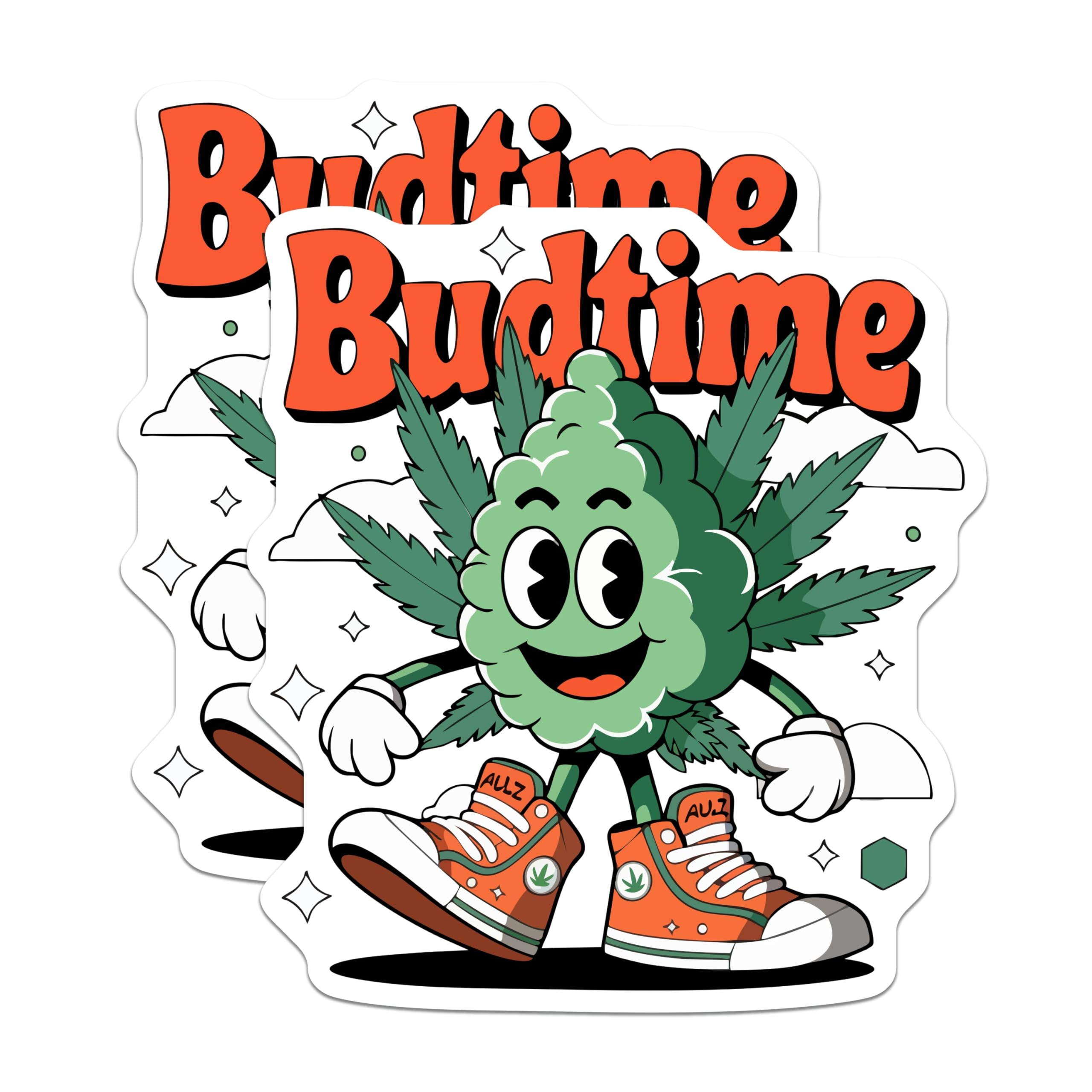 (2 Pack) Budtime Cannabis Magnets - Happy Weed Character Art - Retro Stoner Fridge Locker Decor - 5 Inches On Longest Side - Thick Durable Magnet - Made in USA - MAG20184
