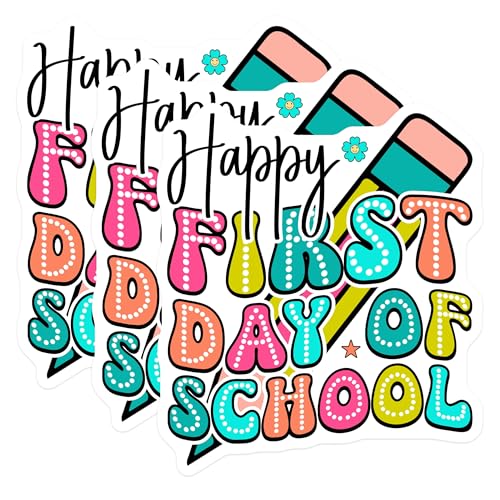 (3 Pack) First Day of School Decals - Happy School Day - Back to School Stickers - 3 Inches On Longest Side - Easy Peel & Apply - Made in USA - 3MCS7886