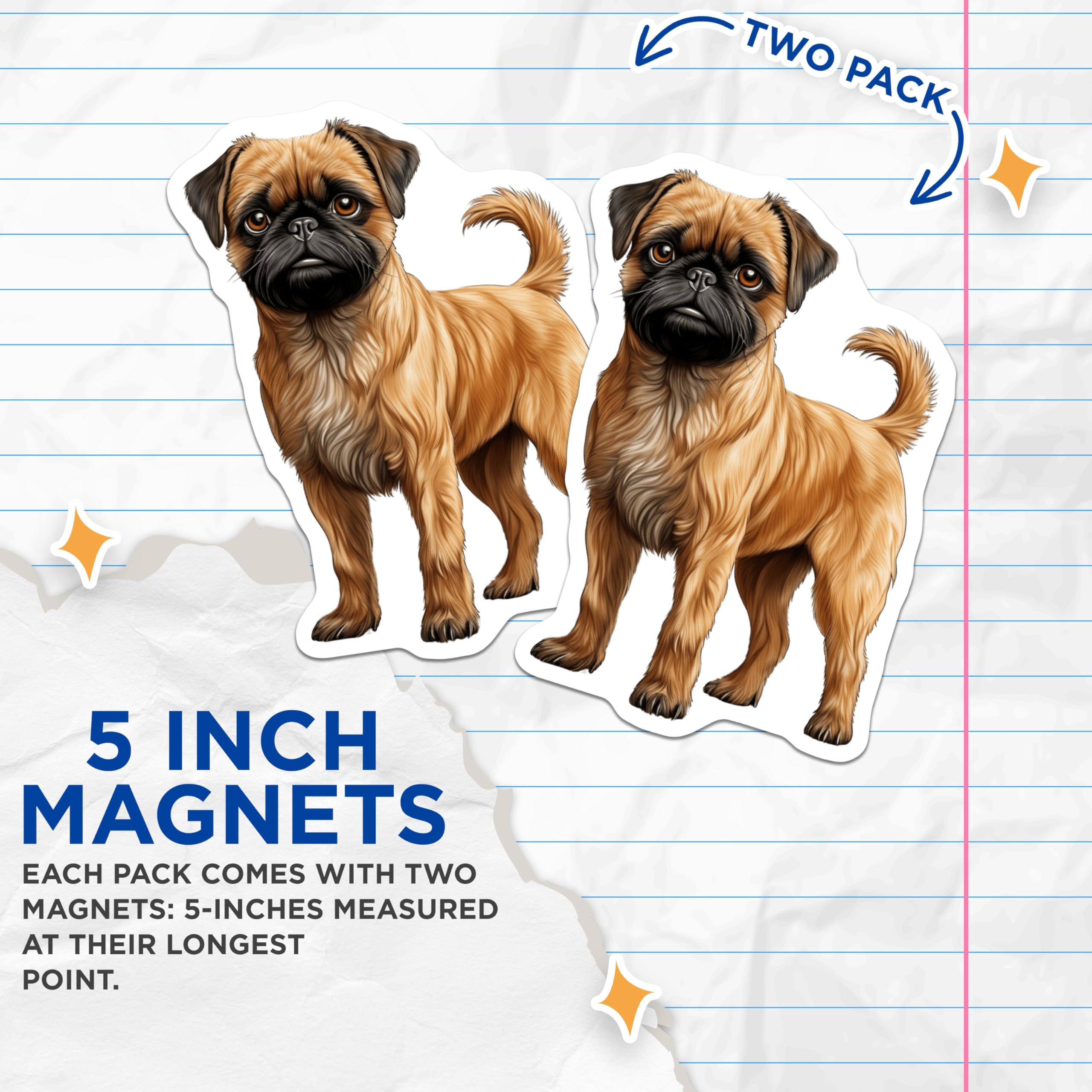 (2 Pack) Brussels Griffon Dog Magnets - Pet Owner Accessory - Cute Animal Decor for Dog Lovers - 5 Inches On Longest Side - Thick Durable Magnet - Made in USA - MAG26994