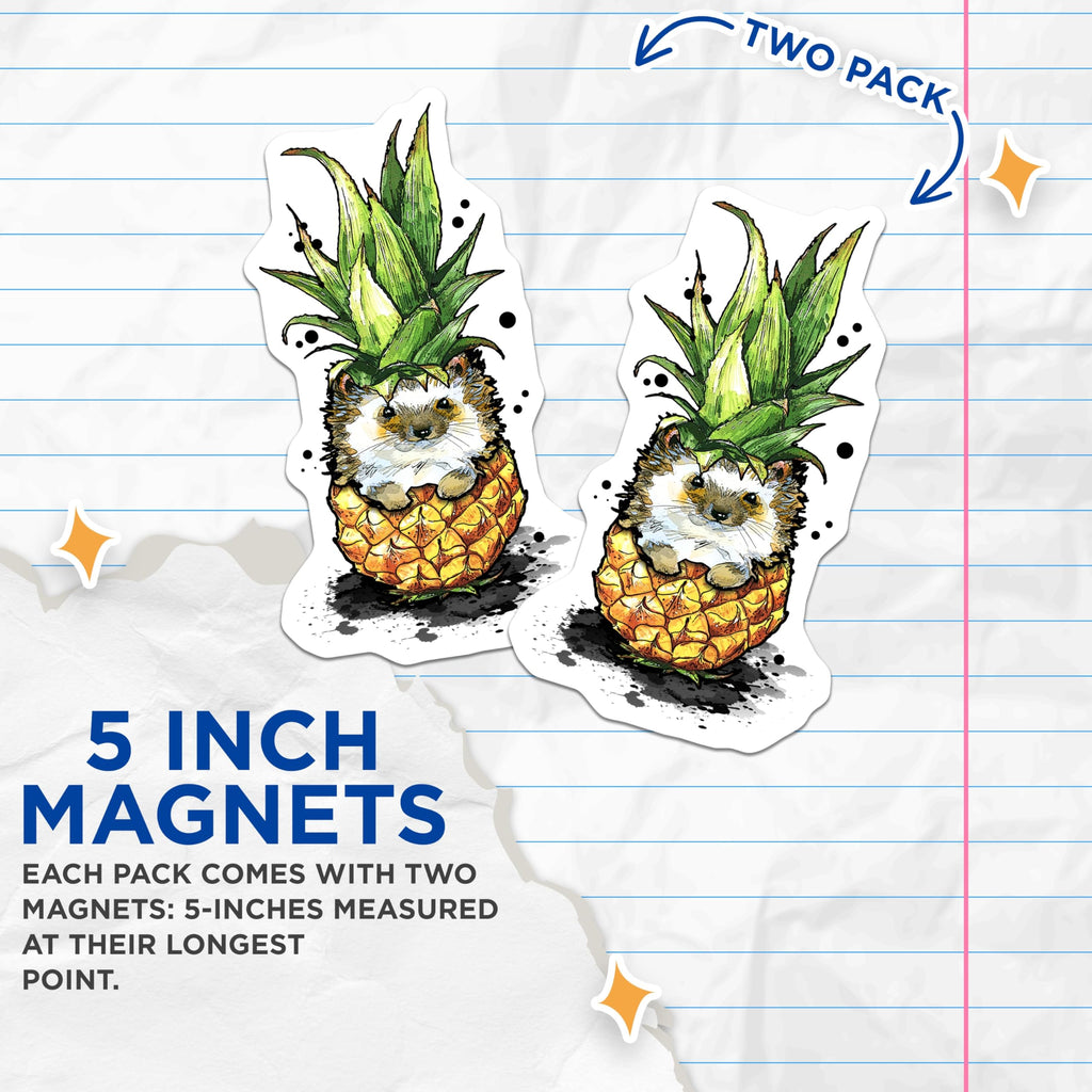 (2 Pack) Hedgehog Pineapple Magnets - Cute Animal Decor - Fridge Locker Magnets - 5" On Longest Side - Premium Magnet - for Cars, Refrigerators, Toolboxes, Lockers - Made in USA - MAG16785