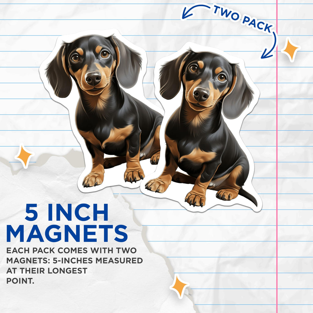 (2 Pack) Dachshund Dog Magnets - Cute Wiener Dog Art - Pet Lover Kitchen Decor - 5 Inches On Longest Side - Thick Durable Magnet - Made in USA - MAG26972