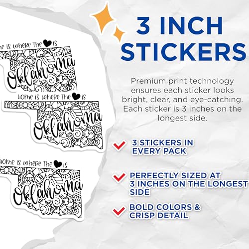 (3 Pack) Oklahoma Decals - Home State Love - Laptop Decals - 3 Inches On Longest Side - Easy Peel & Apply - Made in USA - 3MCS7849