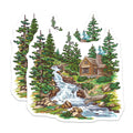 (2 Pack) Rustic Log Cabin Magnets - Forest Waterfall Scenery Decor - Cozy Mountain Home Refrigerator Accessory - 5 Inches On Longest Side - Thick Durable Magnet - Made in USA - MAG38771