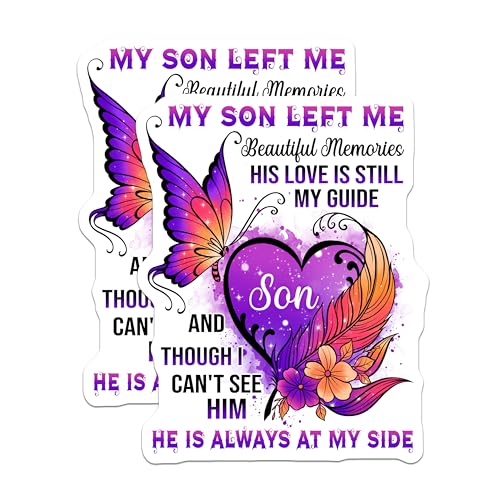 (2 Pack) My Son Left Me Stickers - Beautiful Memories - Love is My Guide - Always at My Side - 5" On Longest Side - Sticks to Smooth Flat Surfaces - Made in USA - BMCS6136