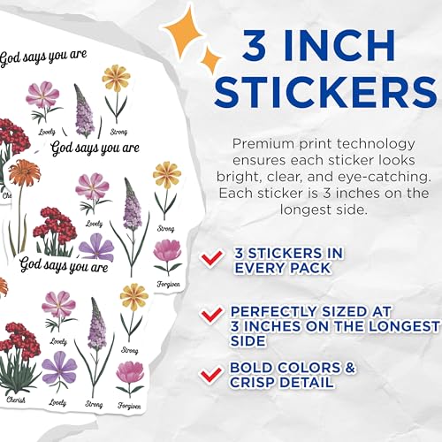 (3 Pack) Floral Affirmations Decals - Positive Flower Stickers - Christian Laptop Decals- 3 Inches On Longest Side - Easy Peel & Apply - Made in USA - 3MCS5396