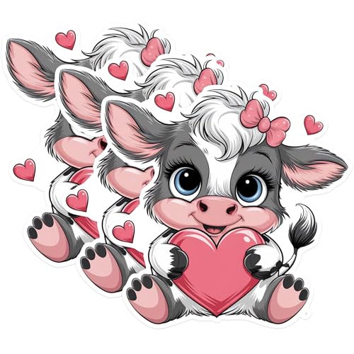 (3 Pack) Cow Heart Decals - Cute Animal Decal - Laptop Decal - 3 Inches On Longest Side - Easy Peel & Apply - Made in USA - 3MCS1674