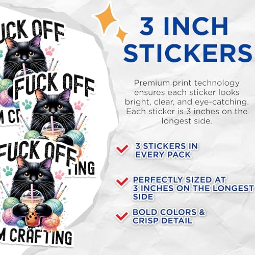 (3 Pack) Funny Cat Decals - Crafting Decal - Laptop Decal - 3 Inches On Longest Side - Easy Peel & Apply - Made in USA - 3MCS1340