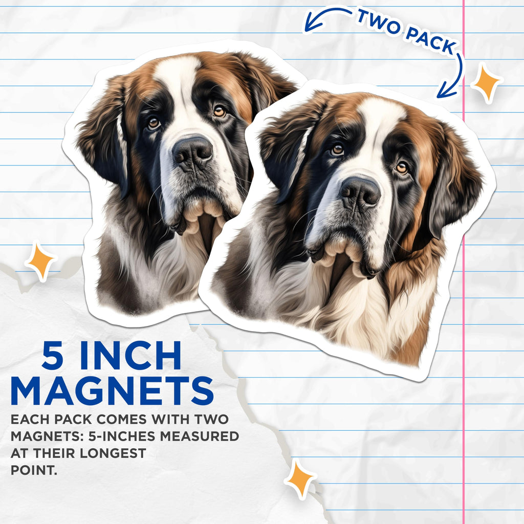 (2 Pack) Saint Bernard Dog Magnets - Large Breed Decor - Pet Lover Animal Art - 5 Inches On Longest Side - Thick Durable Magnet - Made in USA - MAG26889