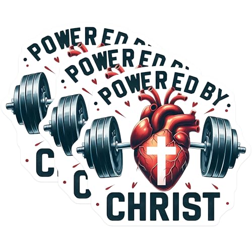 (3 Pack) Powered by Christ Decals - Christian Fitness - Jesus Workout Stickers - 3 Inches On Longest Side - Easy Peel & Apply - Made in USA - 3MCS8413