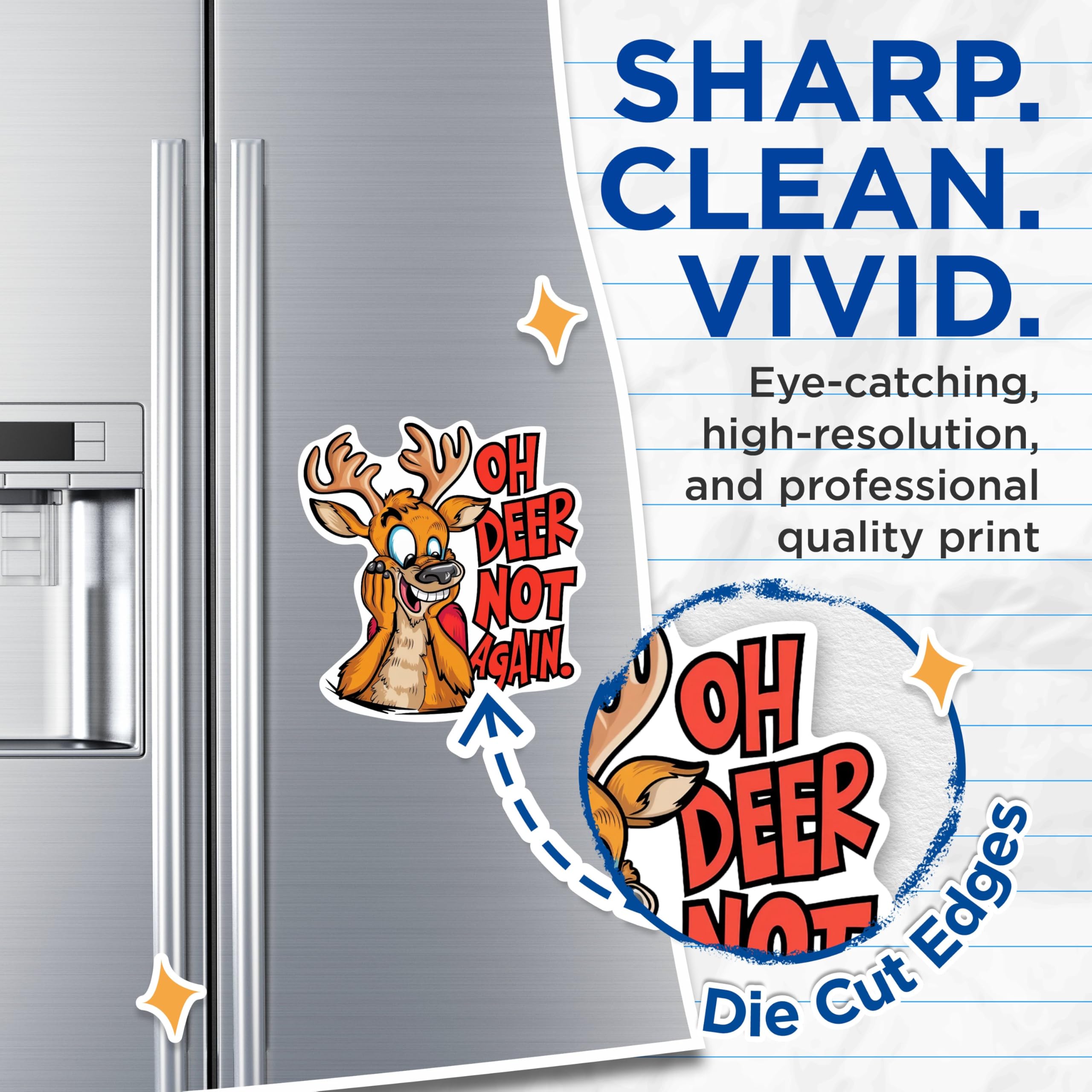 (2 Pack) Oh Deer Not Again Magnets - Funny Punny Deer Animal Puns - Funny Sarcasm - 5 Inches On Longest Side - Premium Magnet - for Cars, Refrigerators, Toolboxes - Made in USA - MAG2045