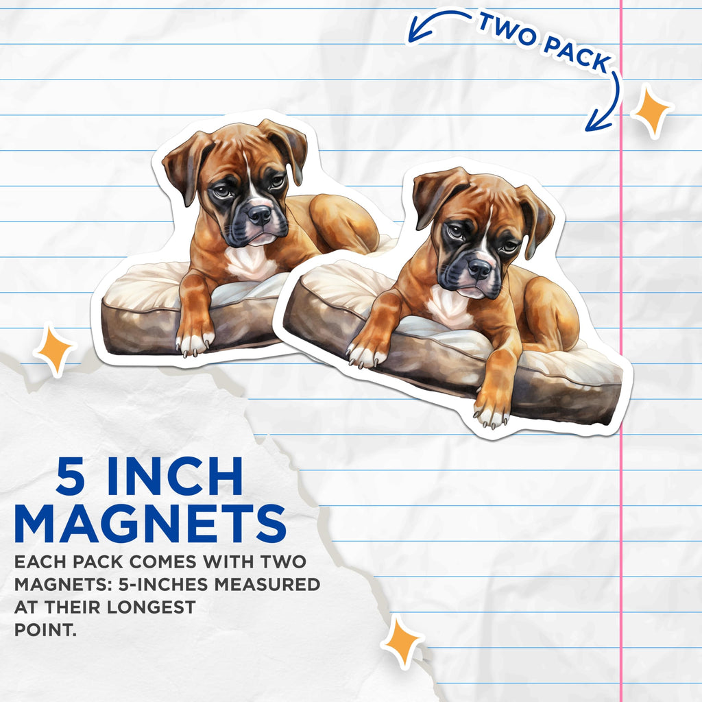 (2 Pack) Boxer Dog Magnets - Cute Puppy Art - Refrigerator Decor - 5" On Longest Side - Premium Magnet - for Cars, Refrigerators, Toolboxes, Lockers - Made in USA - MAG16793