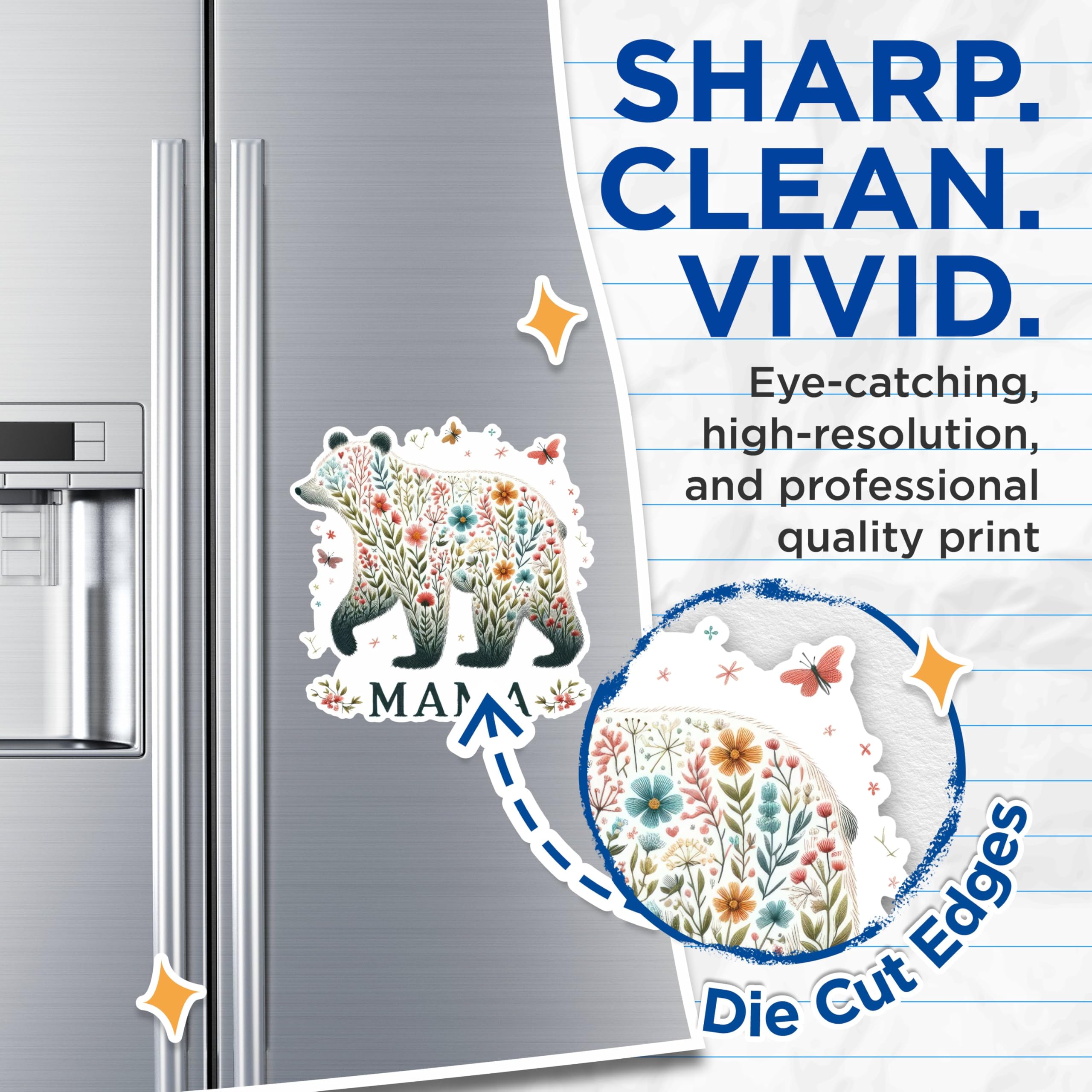 (2 Pack) Mama Bear Magnets - Floral Mama Bear Magnets - Cute Mama Bear Refrigerator Magnets- 5" On Longest Side - for Fridges, Toolboxes, Cars - Made in USA - MAG2895