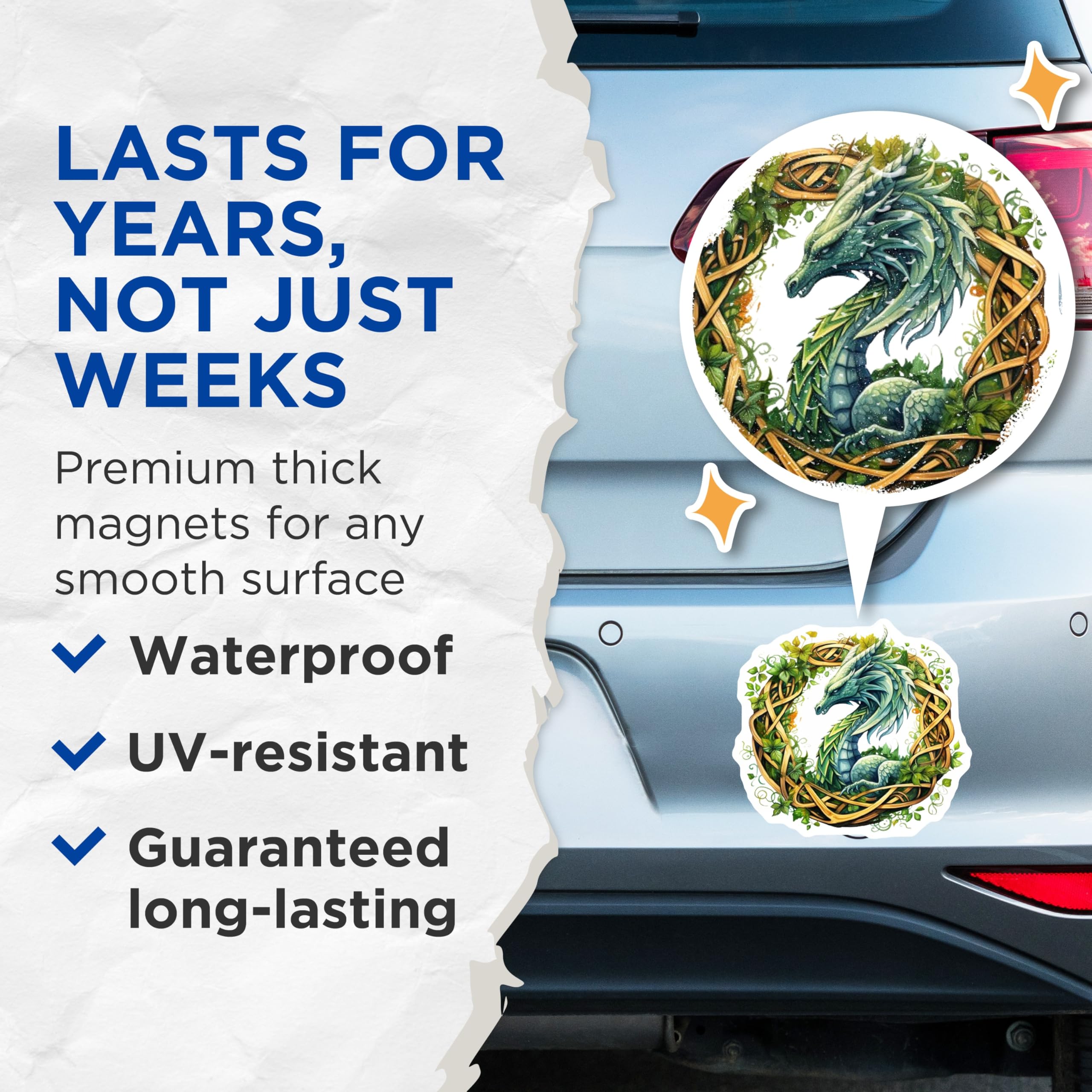 (2 Pack) Celtic Dragon Magnets - Fantasy Dragon Art - Mythical Creature Decor - 5 Inches On Longest Side - Thick Durable Magnet - Made in USA - MAG26792