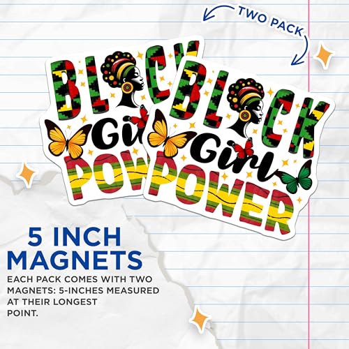 (2 Pack) Black Girl Power Magnets - African American Art - Motivational Decor - Empowerment Artwork for Women - 5" On Longest Side - for Cars, Fridges, Toolboxes - Made in USA - MAG7361