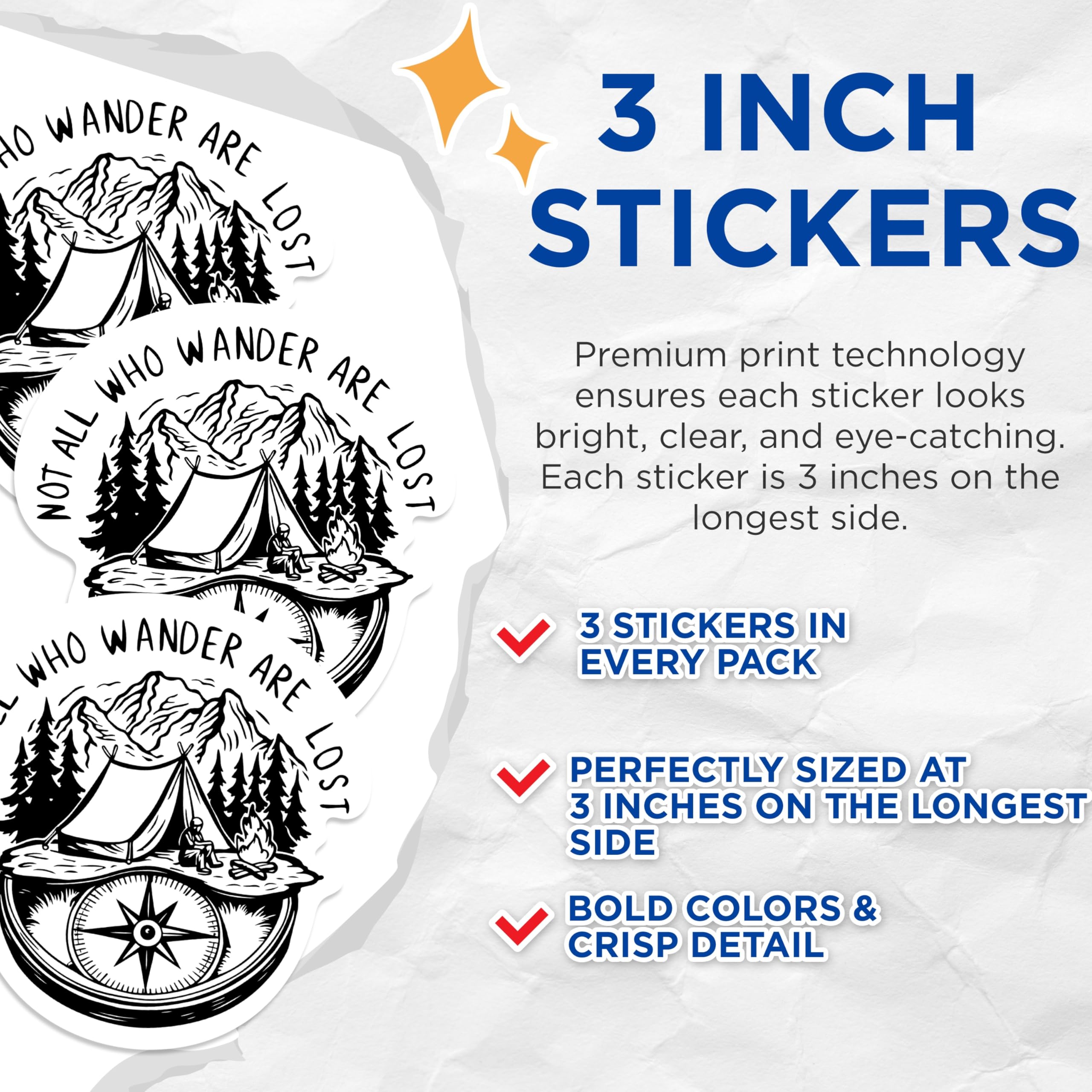 (3 Pack) Not All Who Wander Decals - Outdoor Adventure - Compass Decals - 3 Inches On Longest Side - Easy Peel & Apply - Made in USA - 3MCS1087