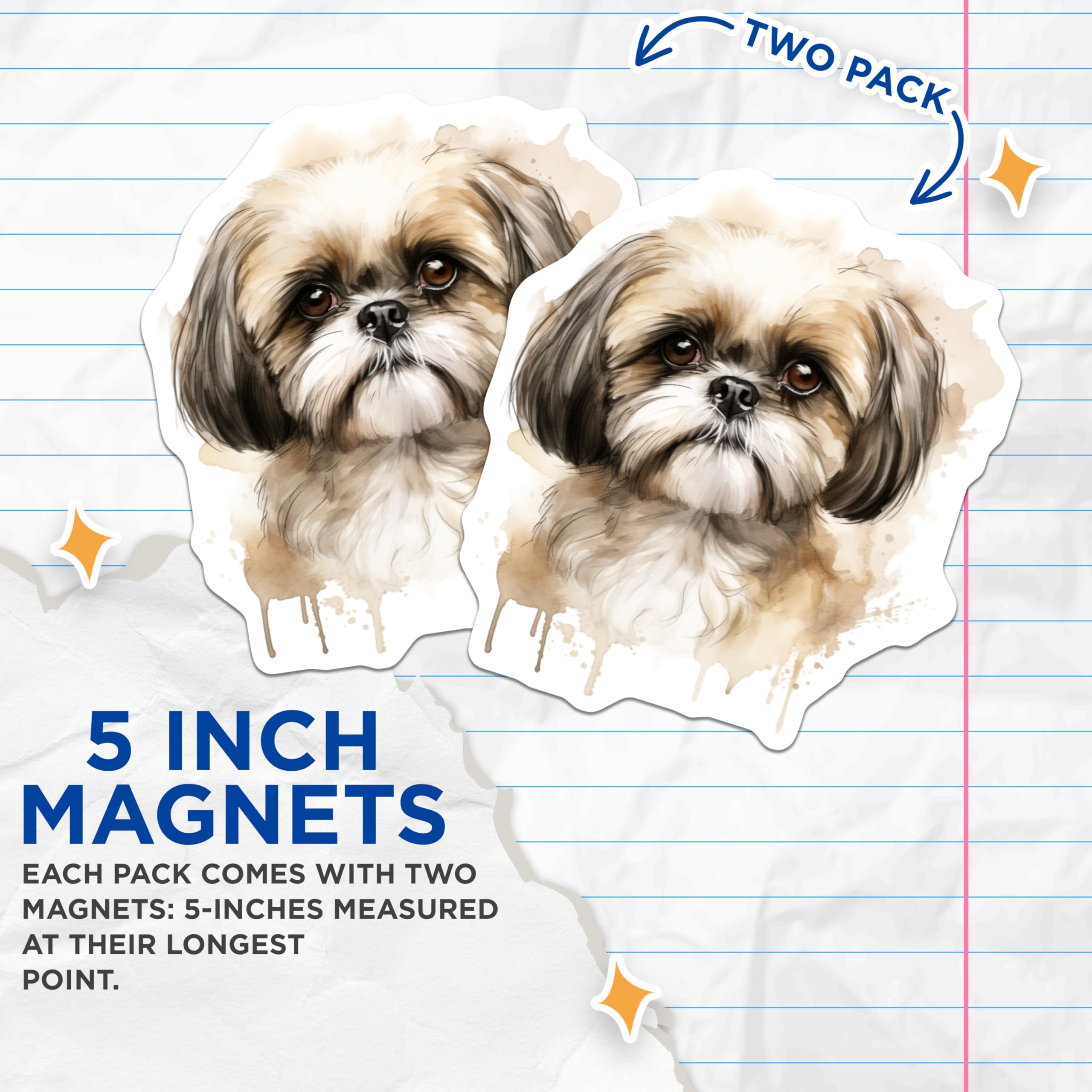 (2 Pack) Shih Tzu Dog Magnets - Watercolor Pet Art - Dog Lover Fridge Decor - Pet Mom Keepsakes - 5 Inches On Longest Side - Thick Durable Magnet - Made in USA - MAG26595