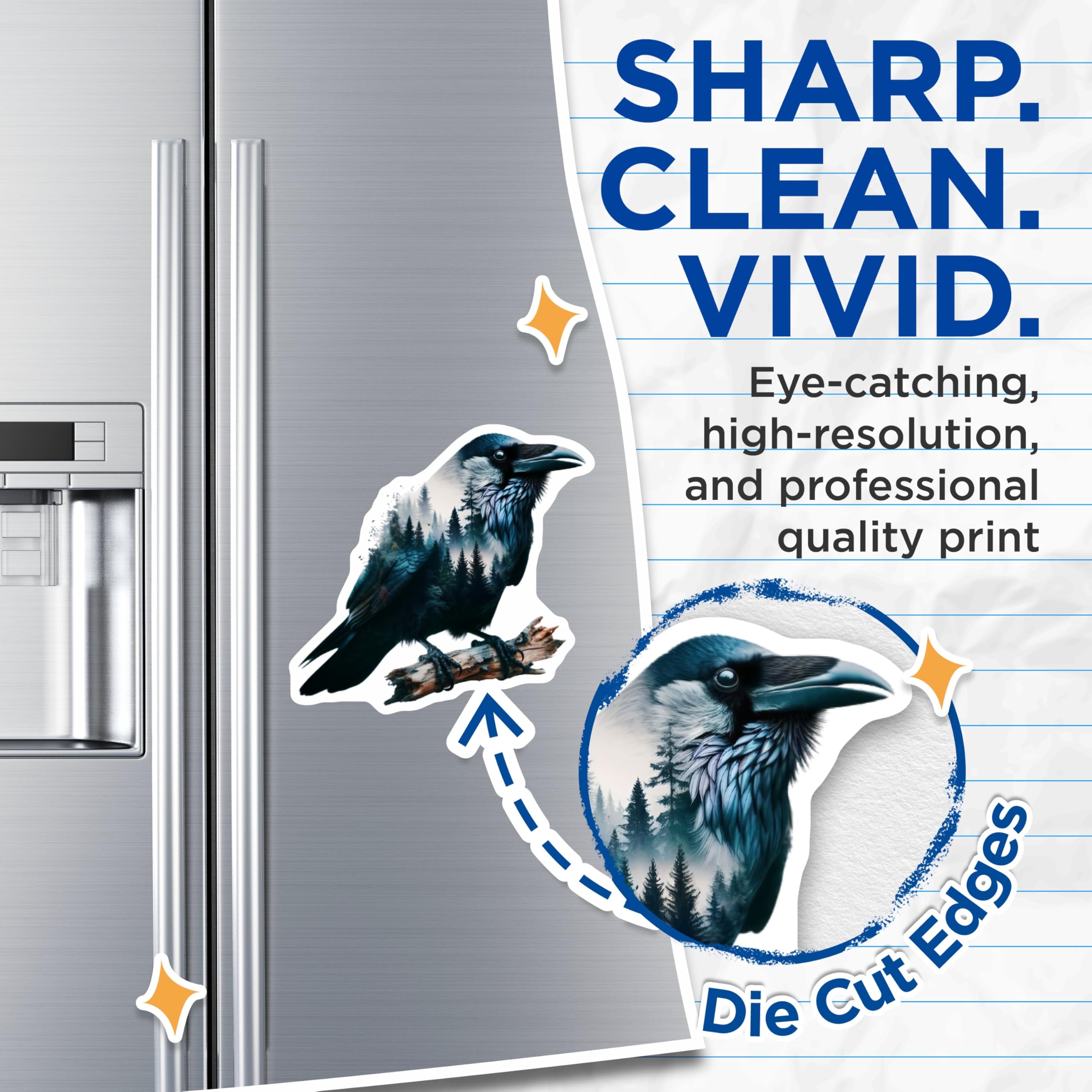 (2 Pack) Raven Magnets - Forest Bird - Nature Art Refrigerator Decor - 5" On Longest Side - Premium Magnet - for Cars, Refrigerators, Toolboxes, Lockers - Made in USA - MAG14430