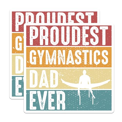 (2 Pack) Proudest Gymnastics Dad Ever Stickers - Inspirational Father's Pride Gymnastics - 5" On Longest Side - Sticks to Smooth Flat Surfaces - Made in USA - BMCS5275