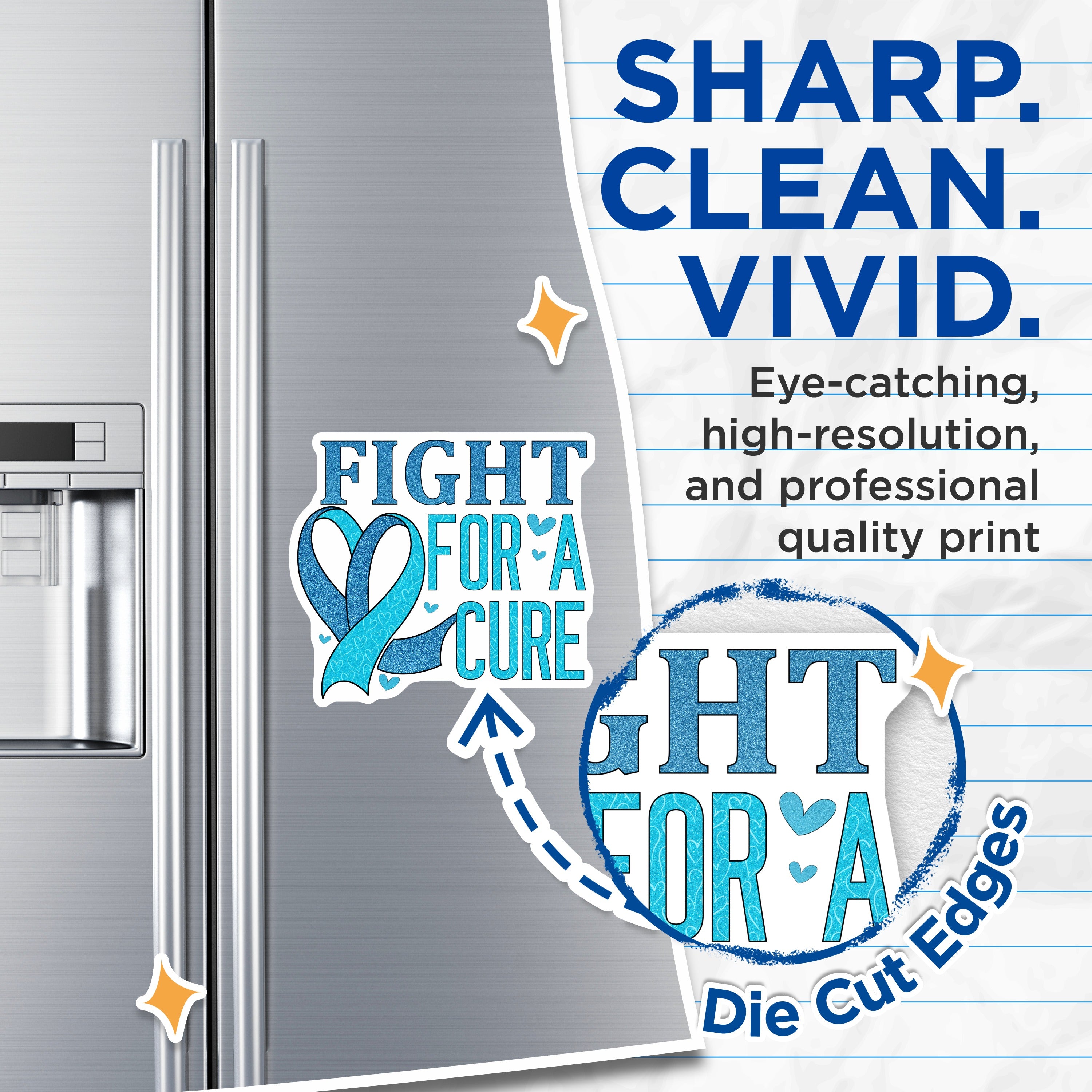 (2 Pack) Fight for A Cure Magnets - Blue Awareness Ribbon - Cancer Support - Inspirational Message - Health Advocate - Hope Decor - 5" - Durable Magnet - Made in USA - MAG37194