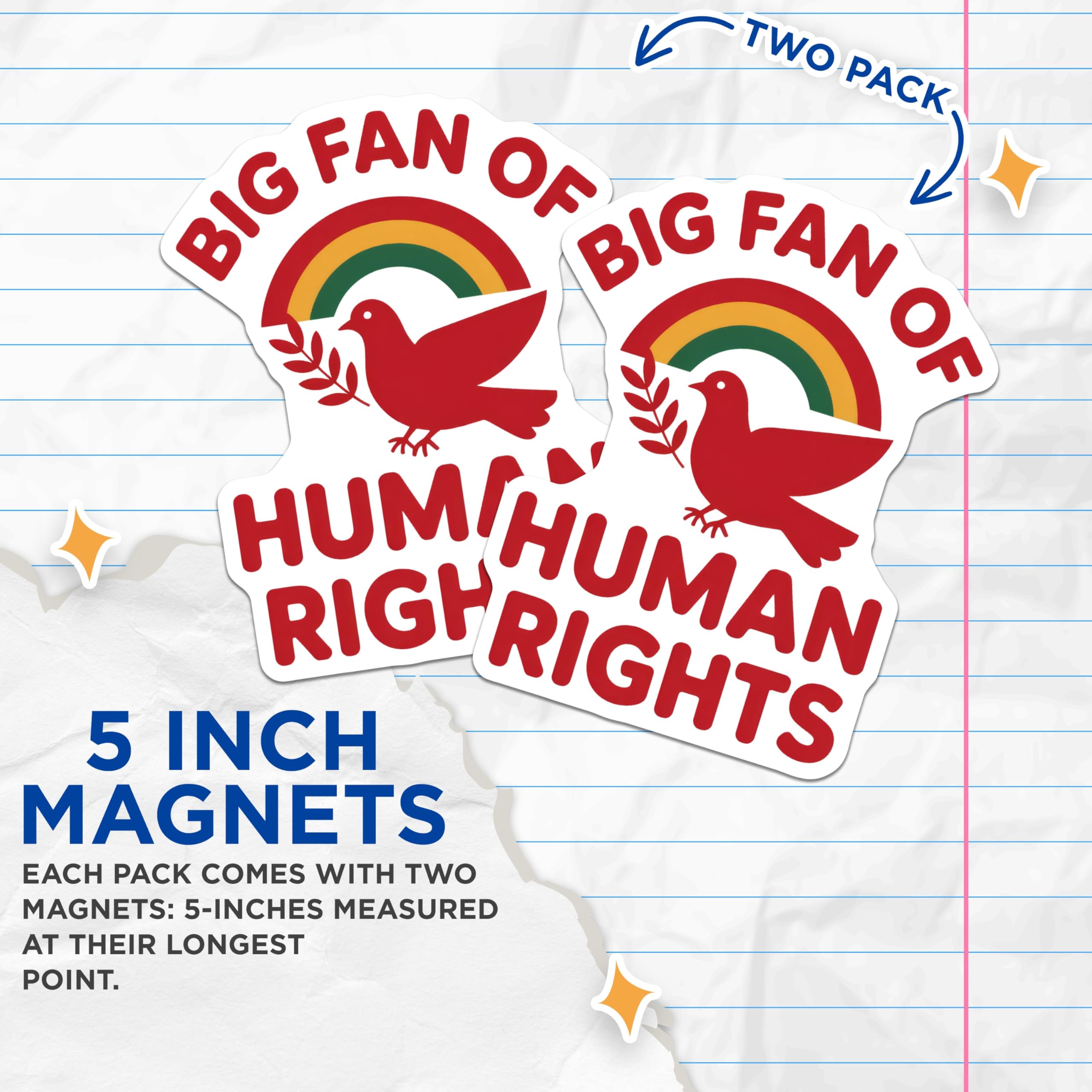 (2 Pack) Human Rights Magnets - Peace Dove Art - Rainbow Equality Magnets - 5" On Longest Side - Premium Magnet - for Cars, Refrigerators, Toolboxes, Lockers - Made in USA - MAG14349
