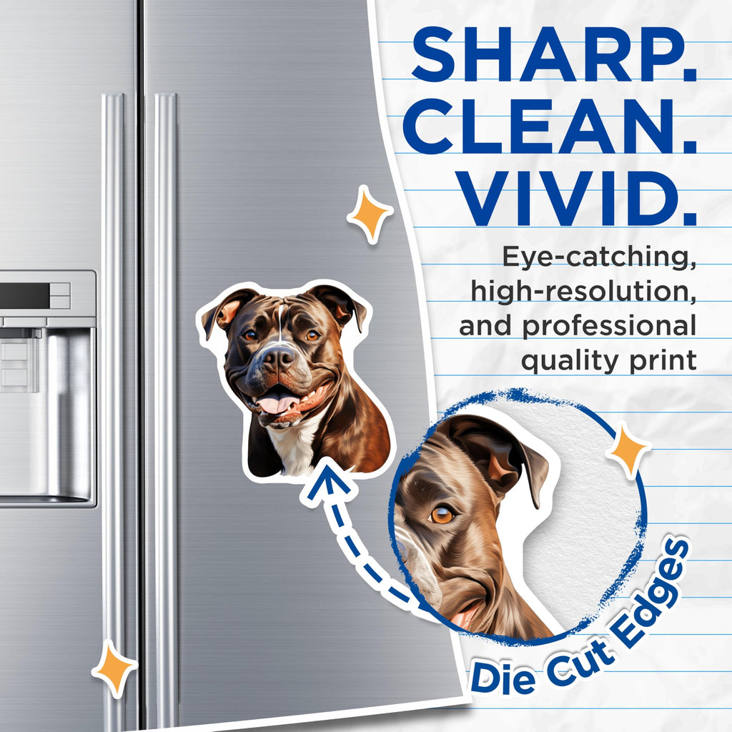 (2 Pack) Happy Pitbull Magnets - Brown White Pit Bull Smile - Dog Owner Fridge Decor - 5 Inches On Longest Side - Thick Durable Magnet - Made in USA - MAG24404