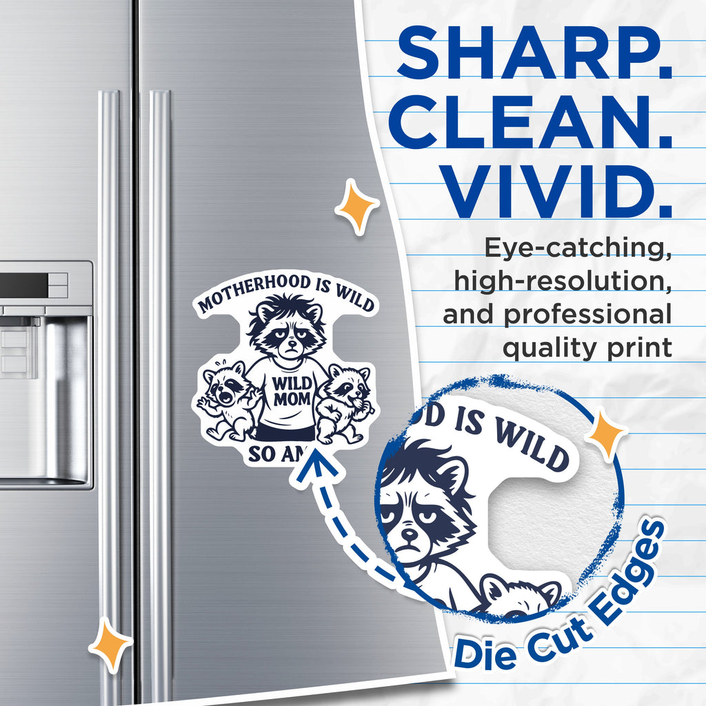 (2 Pack) Wild Mom Magnets - Motherhood is Wild Humor - Funny Raccoon Parent Refrigerator Magnet - New Mom Life Decor - 5 Inches On Longest Side - Thick Durable Magnet - Made in USA - MAG39798