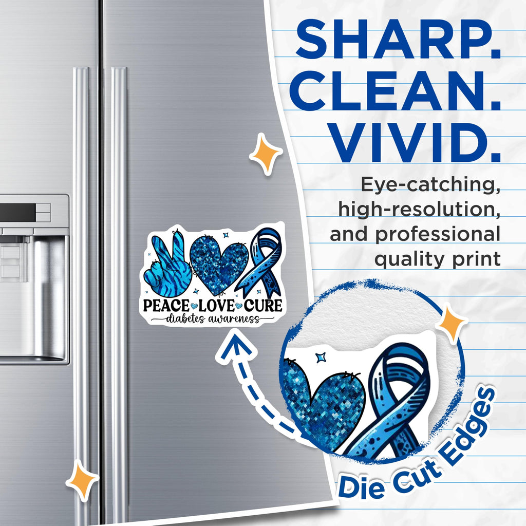 (2 Pack) Peace Love Cure Magnets - Diabetes Awareness Magnet - Blue Ribbon Magnet - 5" On Longest Side - for Cars, Fridges, Toolboxes - Made in USA - MAG3816
