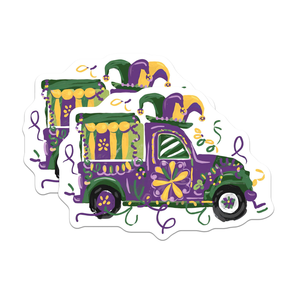(2 Pack) Mardi Gras Truck Magnets - Purple Green Gold - Festive Vehicle Decor - 5" On Longest Side - Premium Magnet - for Cars, Refrigerators, Toolboxes, Lockers - Made in USA - MAG16025