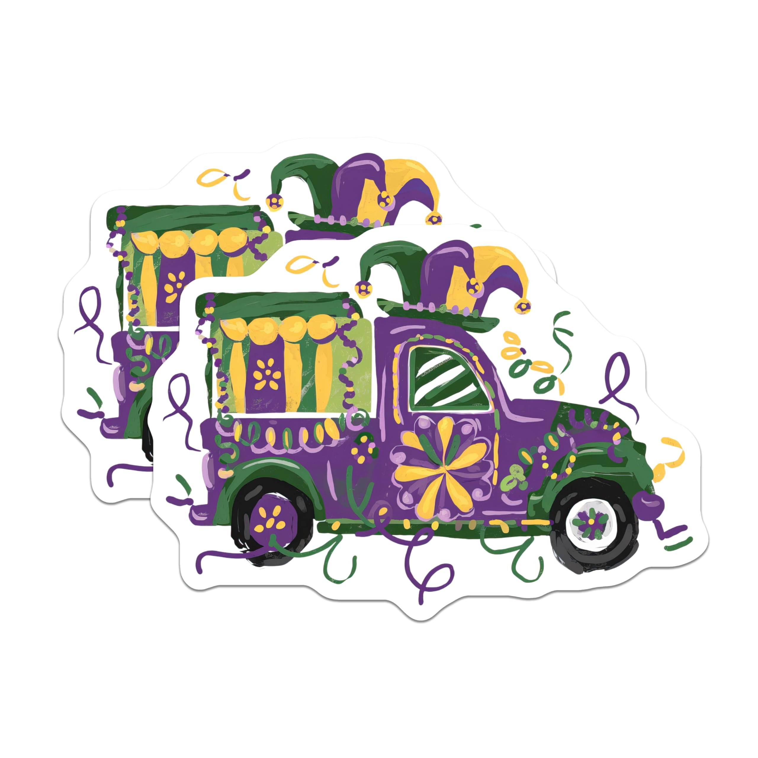 (2 Pack) Mardi Gras Truck Magnets - Purple Green Gold - Festive Vehicle Decor - 5" On Longest Side - Premium Magnet - for Cars, Refrigerators, Toolboxes, Lockers - Made in USA - MAG16025