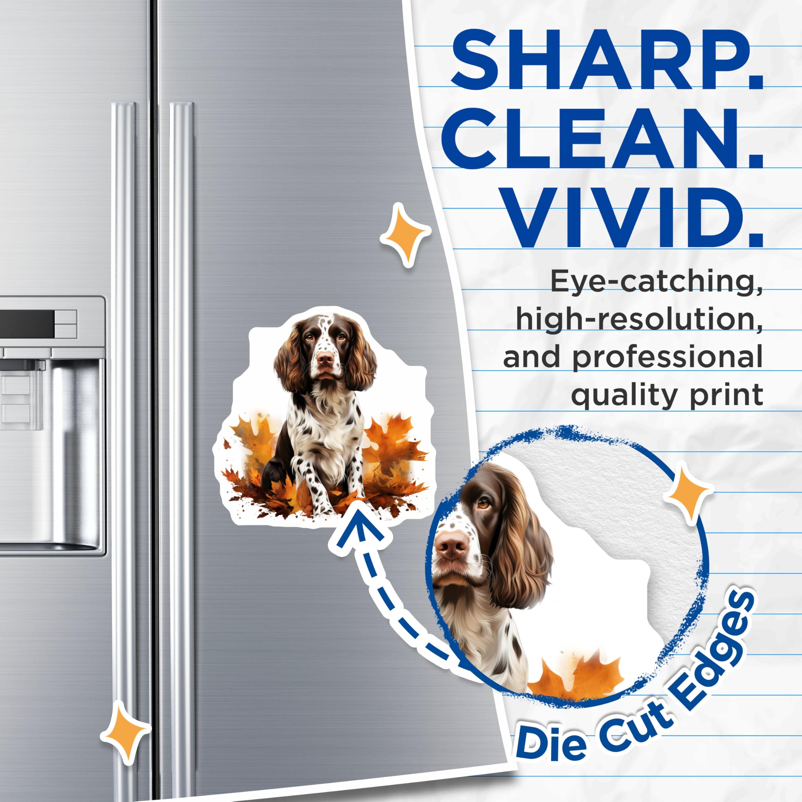 (2 Pack) Springer Spaniel Dog Magnets - Autumn Fall Leaves - Dog Owner Refrigerator - 5 Inches On Longest Side - Thick Durable Magnet - Made in USA - MAG30722