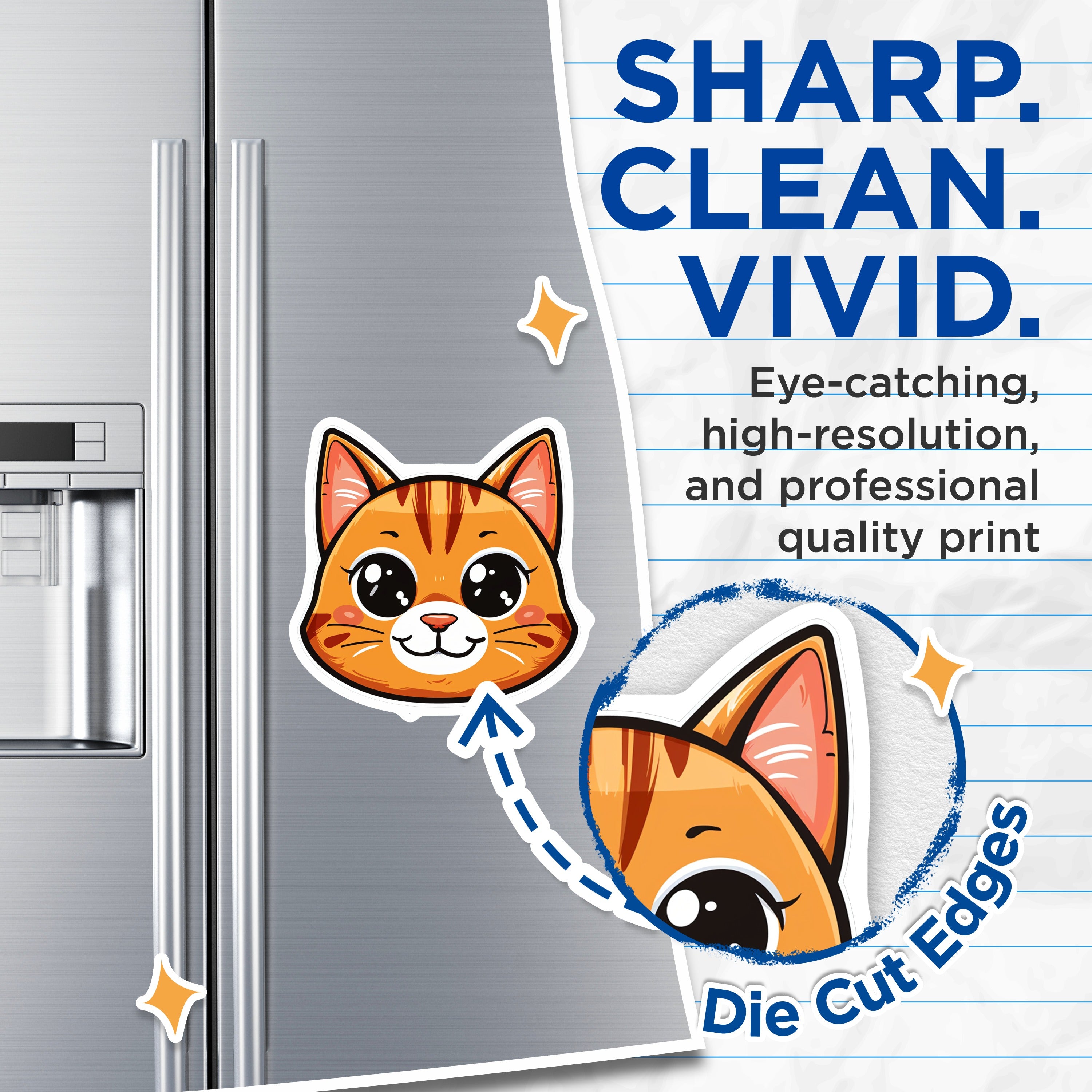 (2 Pack) Cute Cat Head Magnets - Kawaii Kitten Decor - Pet Lover Refrigerator Accessory - 5 Inches On Longest Side - Thick Durable Magnet - Made in USA - MAG36092