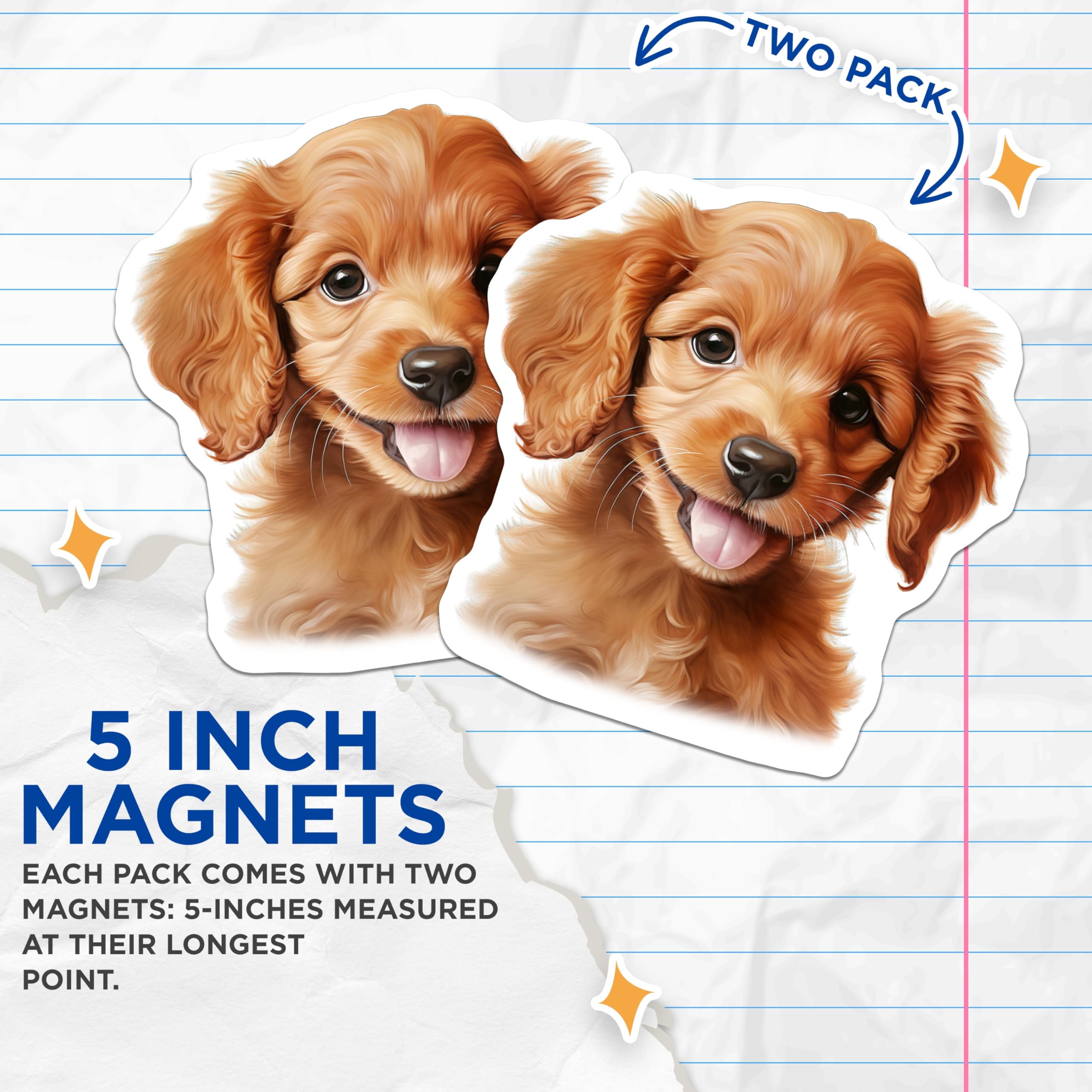 (2 Pack) Golden Retriever Puppy Magnets - Adorable Dog Decor - Refrigerator Locker Decor - 5 Inches On Longest Side - Thick Durable Magnet - Made in USA - MAG24463
