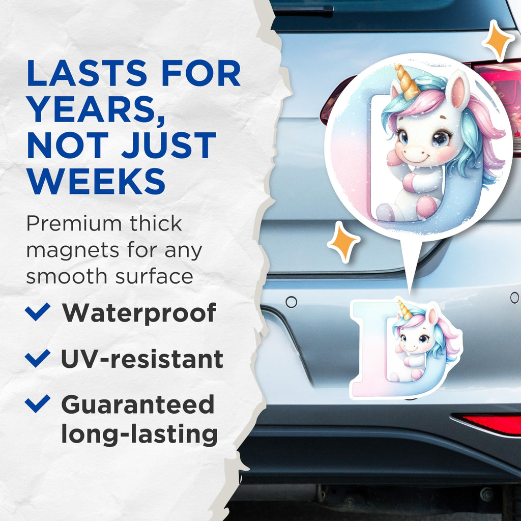 (2 Pack) Unicorn Letter I Magnets - Alphabet Fridge Decor - Cute Animal Initial - 5" On Longest Side - Premium Magnet - for Cars, Refrigerators, Toolboxes, Lockers - Made in USA - MAG15326