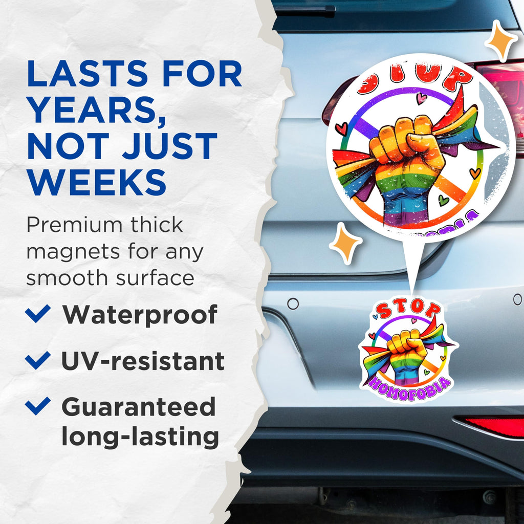 (2 Pack) Stop Homophobia Magnets - LGBTQ Pride - Equality Love Magnets - 5" On Longest Side - Premium Magnet - for Cars, Refrigerators, Toolboxes, Lockers - Made in USA - MAG16527
