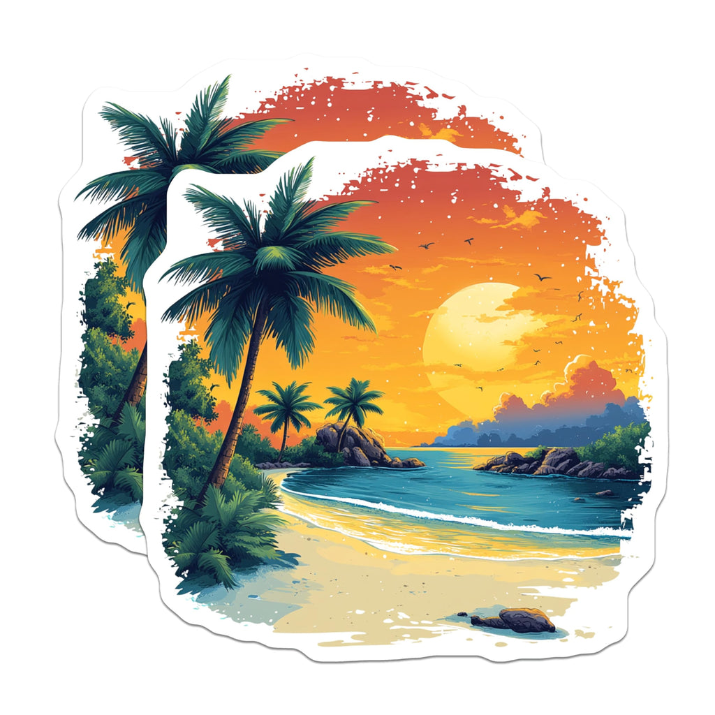 (2 Pack) Tropical Beach Scene Magnets - Sunset Horizon View - Palm Tree Ocean Decor - 5 Inches On Longest Side - Thick Durable Magnet - Made in USA - MAG25379