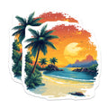 (2 Pack) Tropical Beach Scene Magnets - Sunset Horizon View - Palm Tree Ocean Decor - 5 Inches On Longest Side - Thick Durable Magnet - Made in USA - MAG25379