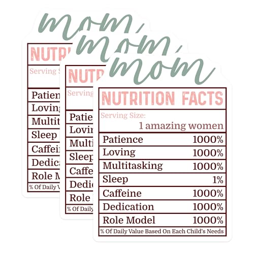(3 Pack) Mom Nutrition Facts Decals - Motherhood Humor - Laptop Decals- 3 Inches On Longest Side - Easy Peel & Apply - Made in USA - 3MCS5165