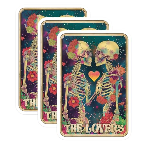 (3 Pack) Tarot Card Decals - The Lovers - Skeleton Couple Stickers - 3 Inches On Longest Side - Easy Peel & Apply - Made in USA - 3MCS4215