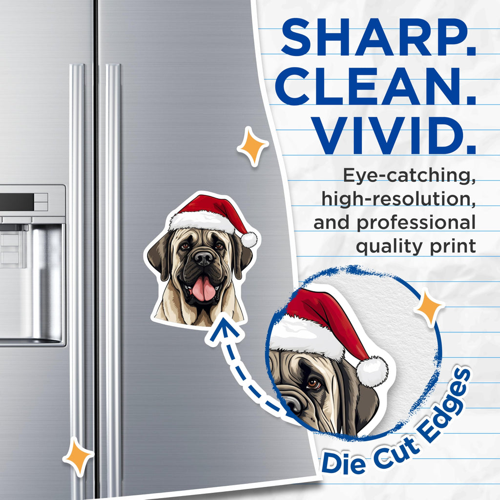 (2 Pack) Santa Mastiff Magnets - Christmas Dog Decor - Holiday Pet Lover Accessories - 5 Inches On Longest Side - Thick Durable Magnet - Made in USA - MAG27071
