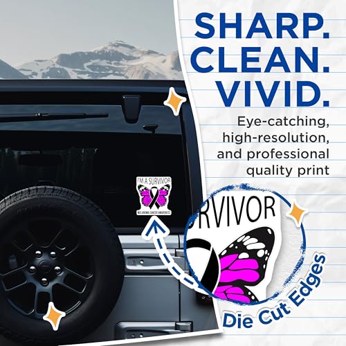 (2 Pack) Melanoma Cancer Awareness Stickers - Survivor Butterfly Stickers - Removable Vinyl Decals - 5" On Longest Side - Sticks to Smooth Flat Surfaces - Made in USA - BMCS5311